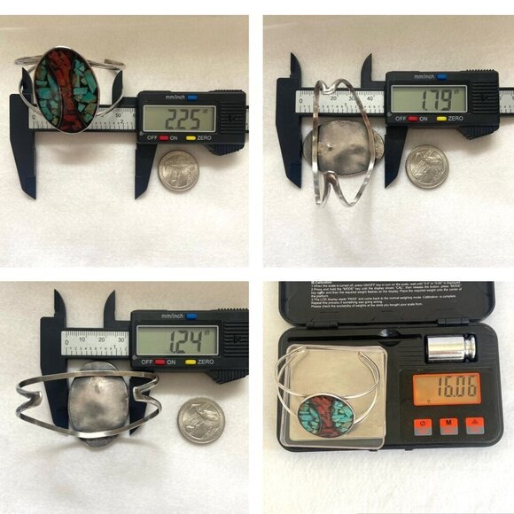 VTG Sterling Silver 925 Southwest Oval Crushed Turquoise Coral Cuff Bracelet - Picture 10 of 16